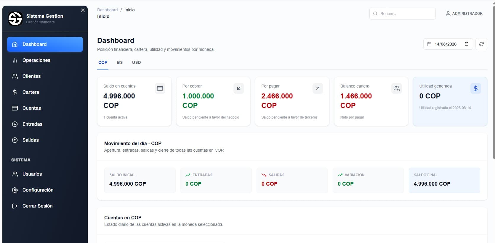 Sistema de Gestión vista previa del proyecto